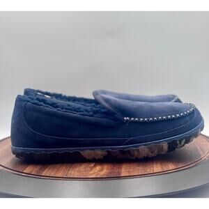 L.L Bean Mountain Slippers Suede Slip-On Fleece Lined Non-Slip Rubber Navy Blue Suede Slippers | LLBean main image 4